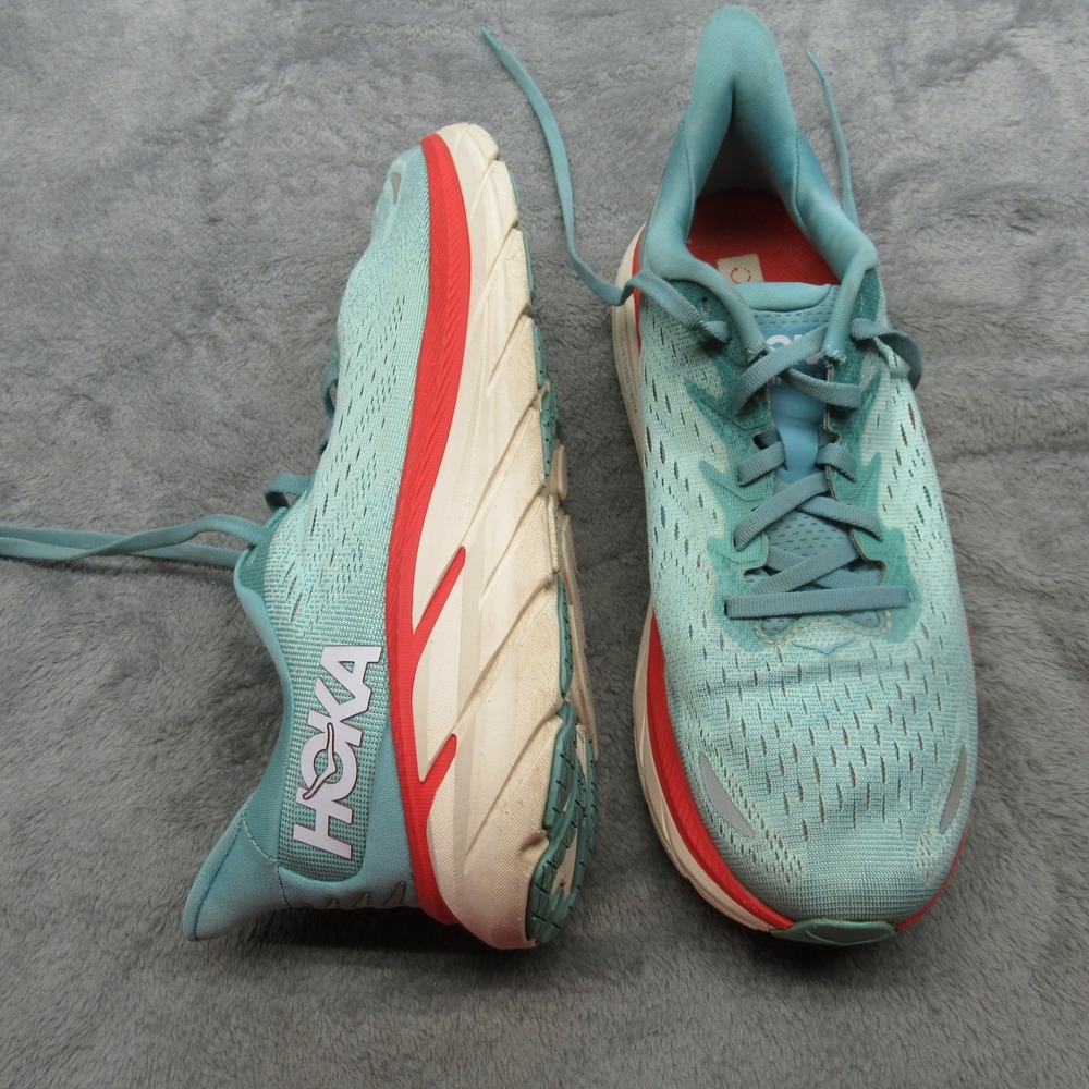 Hoka Running Shoes Women 9 B Aqua Clifton 8 Lightweight Comfort Lace-Up Athletic - Picture 2 of 16